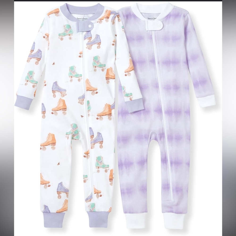 Burt's Bees Kids Footies - Purple and White with Skates